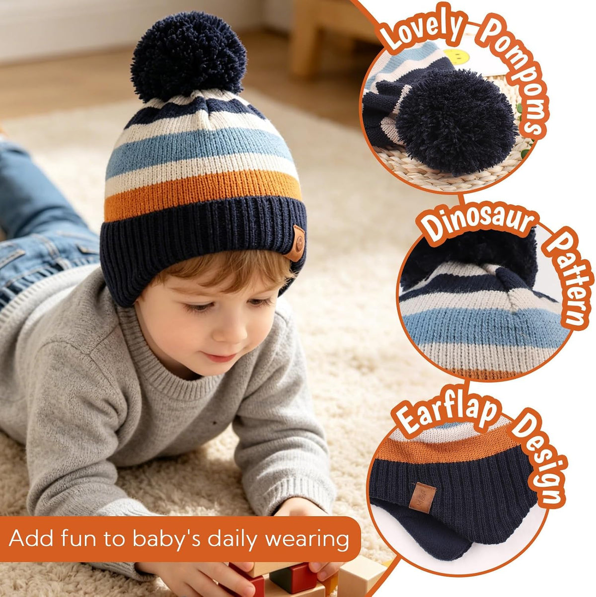 JANGANNSA Knitted Baby Hat Scarf Winter Warm Boy Girl Beanie Fleece Lining