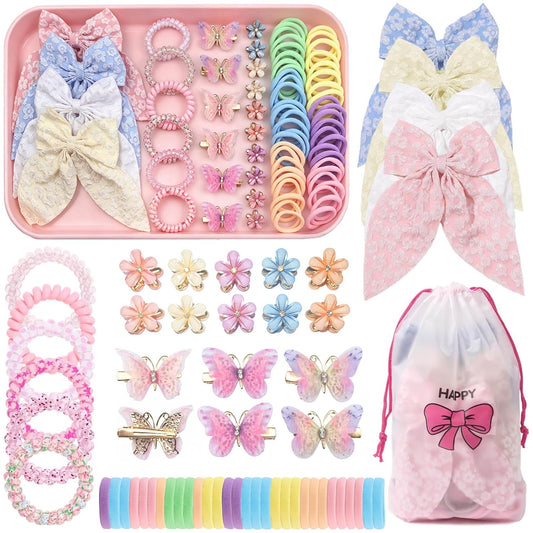 76Pcs Pink Little Girls Hair Accessories Set with Elastic Hair Ties Clips