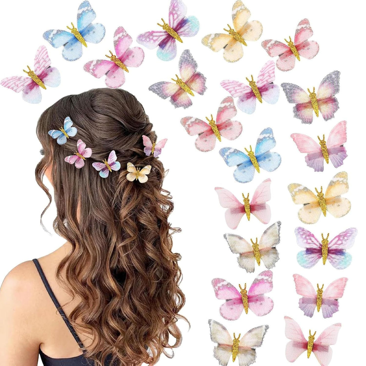 20Pcs Glitter Hair Clips for Kids - Moving Fairy Accessories for Women, Girls Colorful Hair Clips 90s (Brown)