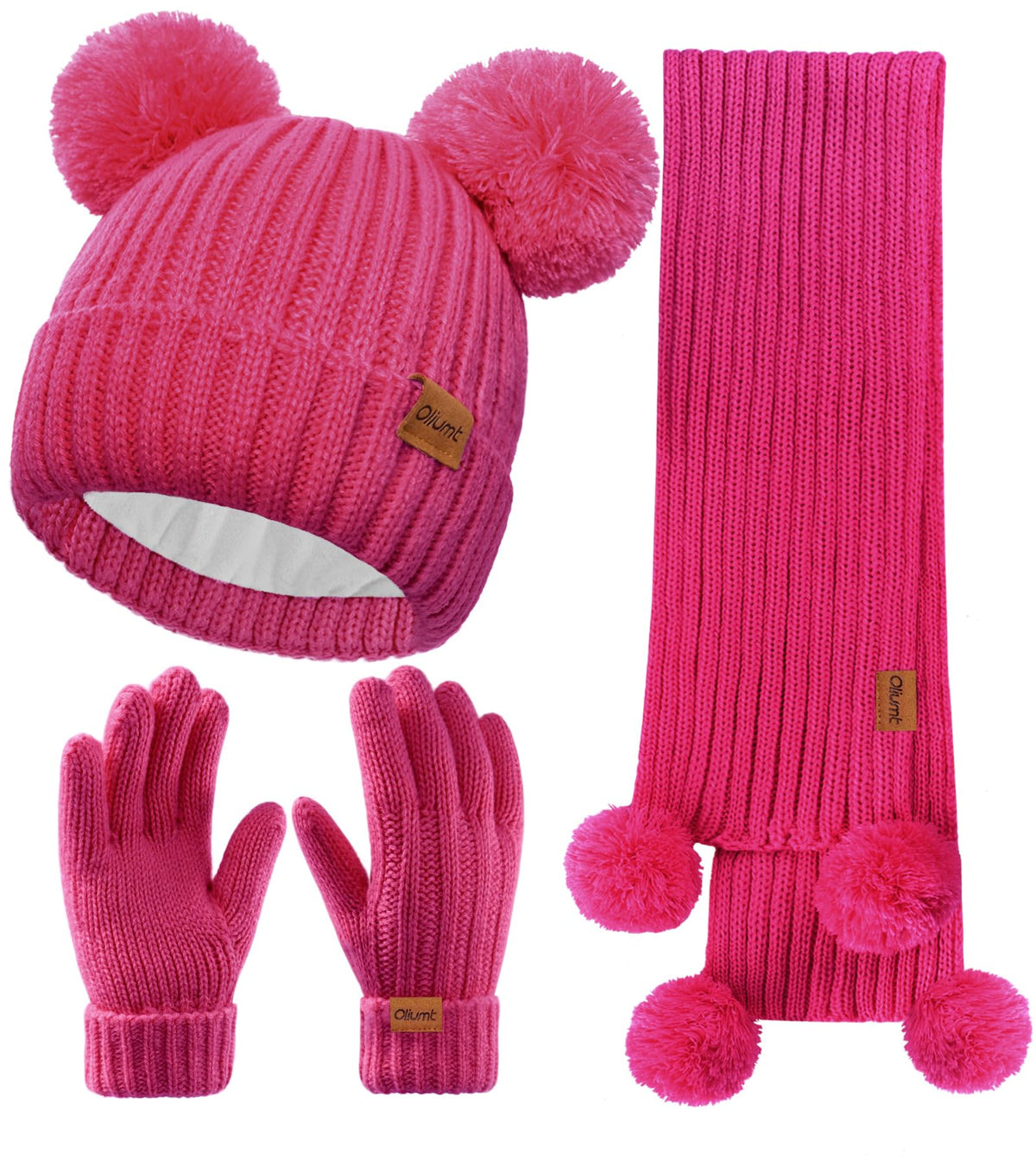 Kids Winter Hat Gloves Scarf Set, Knit Neck Warmer for Boys Girls Beanie & Mittens with 2 Sizes (2-8 & 9-15 Years)