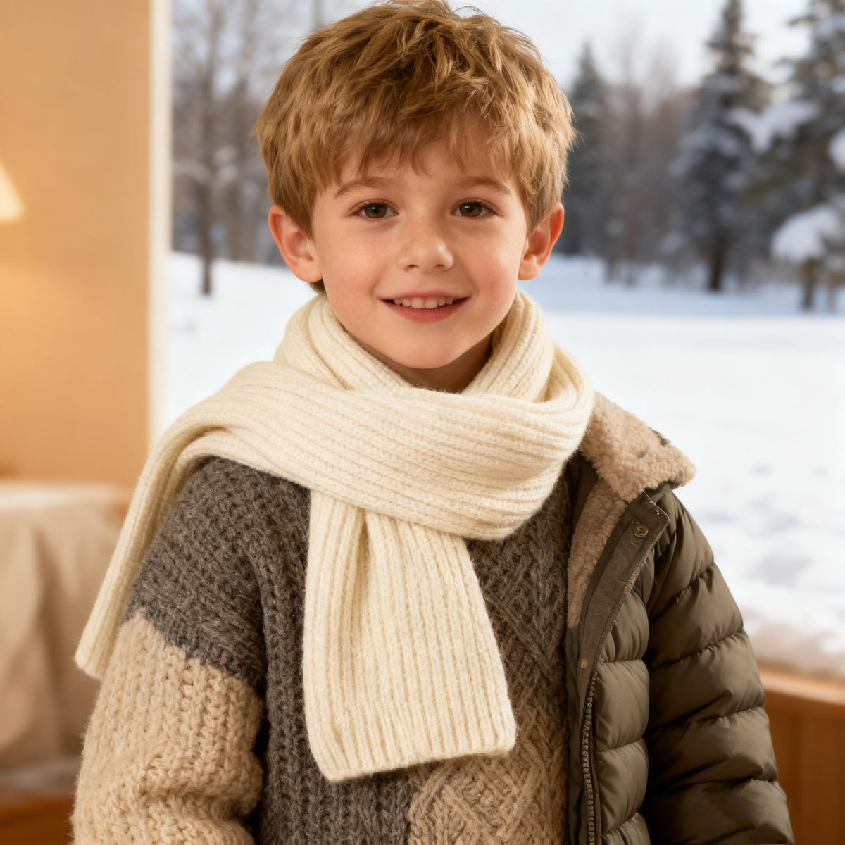 Eohak Girl Boy Winter Warm Knit Scarf Knit Neck Warmer Solid Color for Boys Girls Toddlers