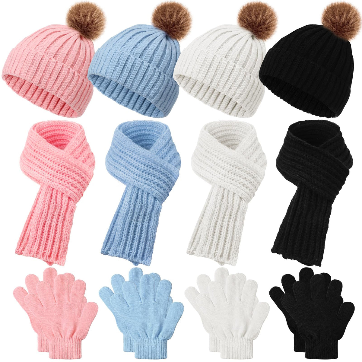 Liitrsh 4 Sets Kids Winter Hat Scarf Gloves Set for Girls