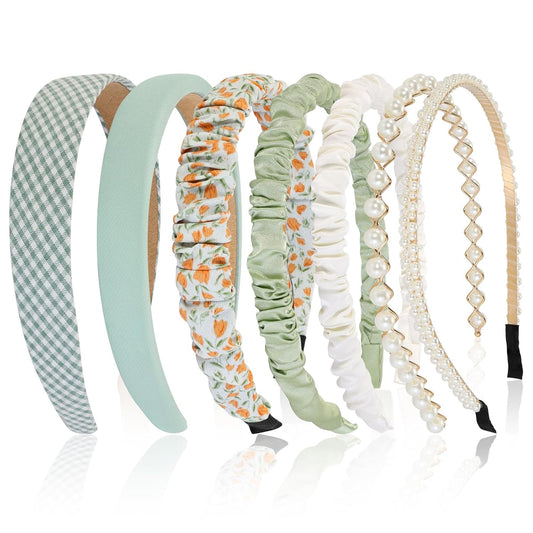 7 Pcs Headbands for Women Girls, Non Slip Cute Pearl Floral Padded Vintage Wide Fashion Multi-style Headbands for Girls