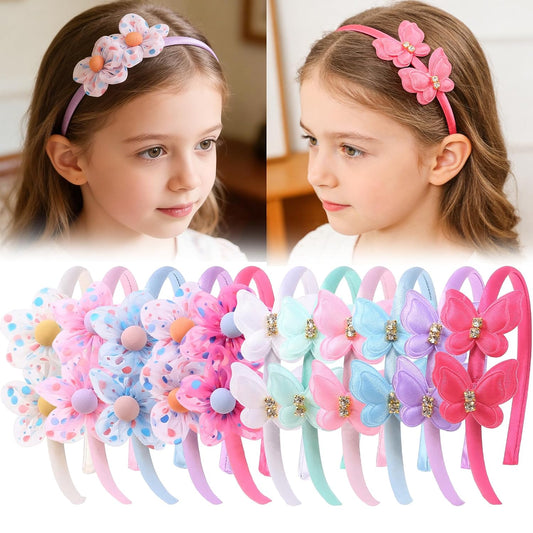 XIMA 11pcs Girls Pearl Flower Headbands,Non-Slip Hair Accessories for Kids