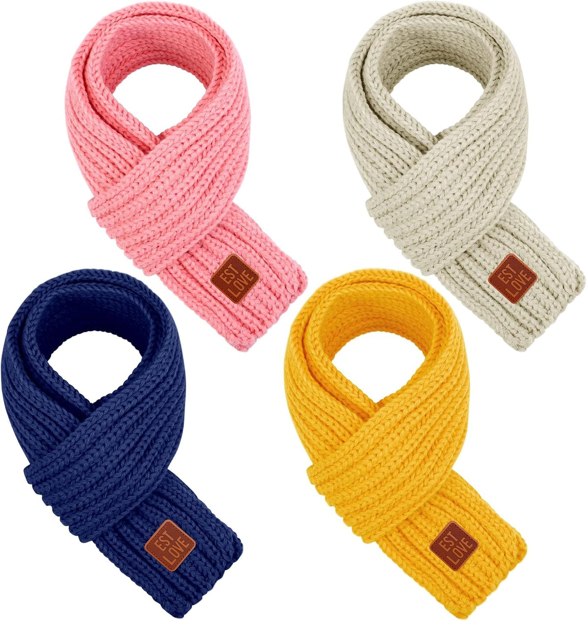 4 Pieces Kids Scarf Winter Knitted Kids Scarves Solid Color Neck Warmer for Children