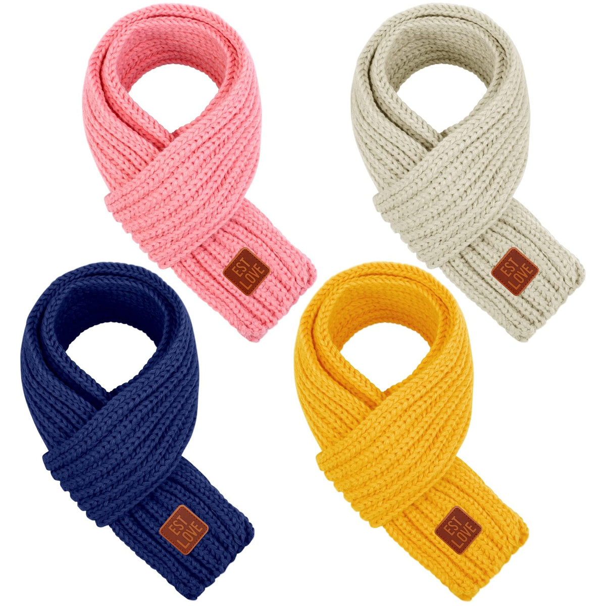 4 Pieces Kids Scarf Winter Knitted Kids Scarves Solid Color Neck Warmer for Children