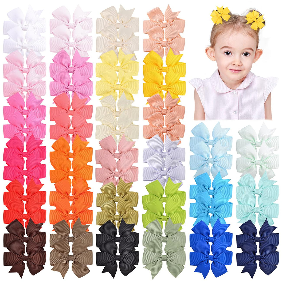 Choicbaby 60pcs 3 Inches Grosgrain Ribbon Hair Bows for Baby Girls Toddler