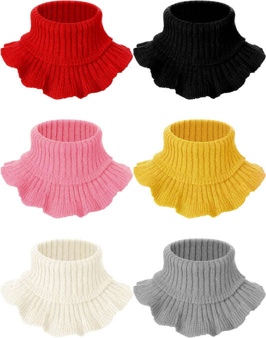 Fourluoo 6 Pcs Warm Kids Knit Scarves Fake Turtleneck Toddler Winter Detachable High Dickey Half Top Collar Knitted Fake Collar Warm Ruffle Mock Blouse False Neck Warmer for Girls Boys