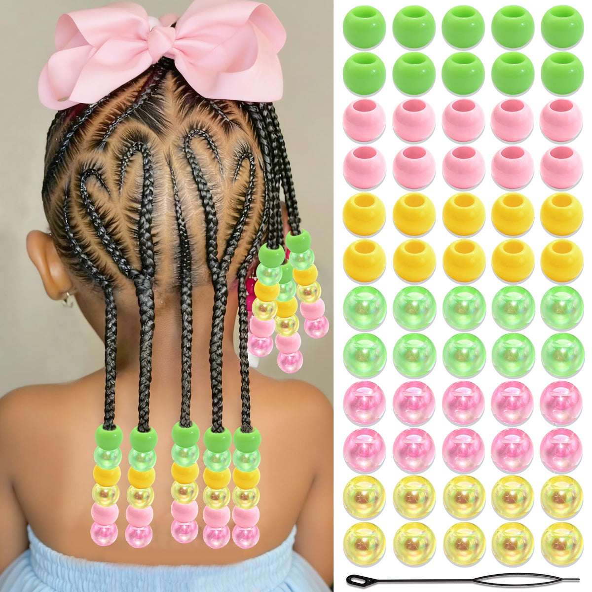 NAISKA 60PCS Blue Pink Hair Beads Purple Beads for Braids Iridescent Mermaid Dreadlock Pony Bead 3 Colors Loc Jewelry Summer Hair Accessories for Kids Girls