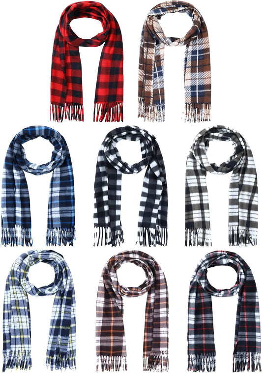 Fourluoo 8 Pcs Kids Winter Scarf Buffalo Plaid Kids Scarves Christmas Warm Shawls Scarves Parent Child Scarf for Boys Girls
