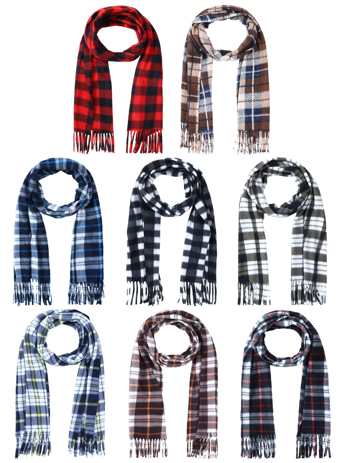 Fourluoo 8 Pcs Kids Winter Scarf Buffalo Plaid Kids Scarves Christmas Warm Shawls Scarves Parent Child Scarf for Boys Girls