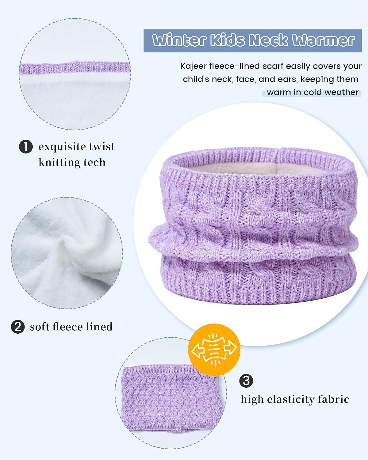Girls Winter Set,Kids 2-14 Beanie Cap Pom Neck Warmer Gaiter Fleece Lined