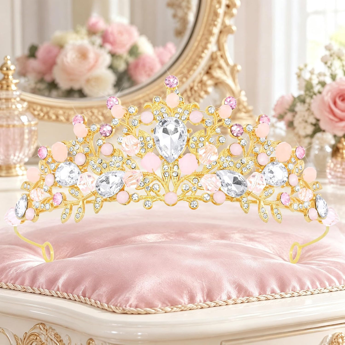 TAROSE Crystal Tiaras for Women Princess Birthday Crowns for Girls