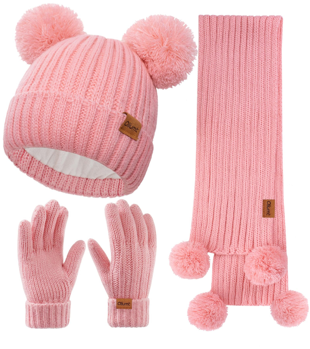 Kids Winter Hat Gloves Scarf Set, Knit Neck Warmer for Boys Girls Beanie & Mittens with 2 Sizes (2-8 & 9-15 Years)
