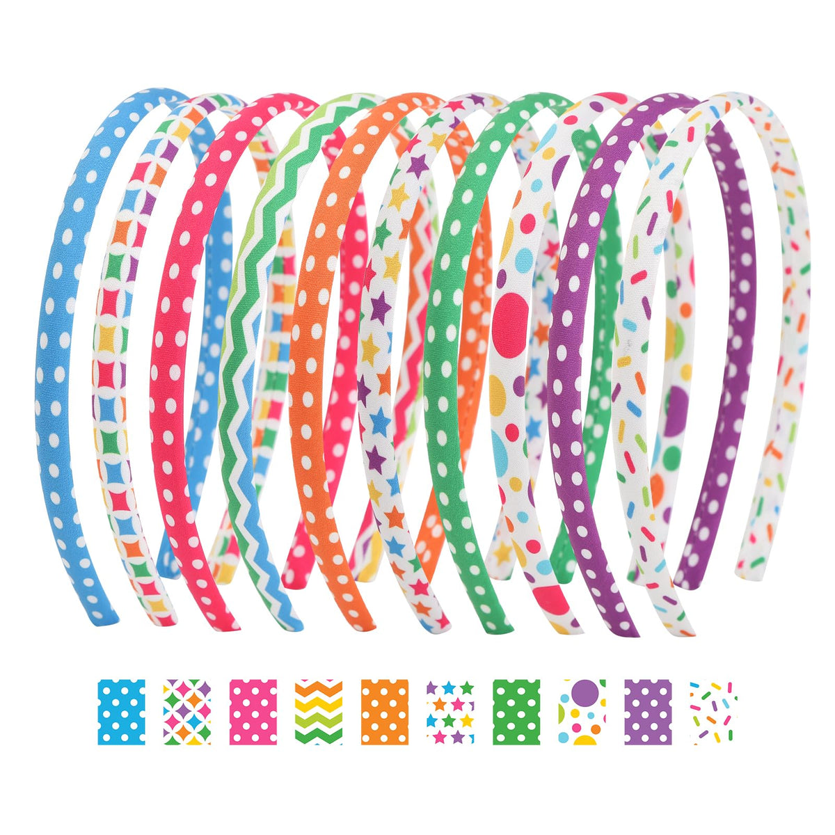 Fishdown Headbands for Girls 12Pcs Thin Head Bands for Girls Hairbands for Toddler Floral Cloth Fabric Covered Headband Birthday Party Favors