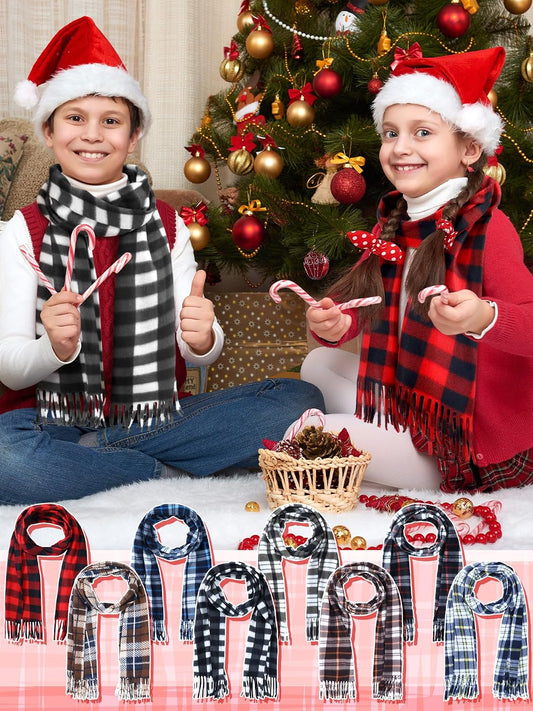 Fourluoo 8 Pcs Kids Winter Scarf Buffalo Plaid Kids Scarves Christmas Warm Shawls Scarves Parent Child Scarf for Boys Girls