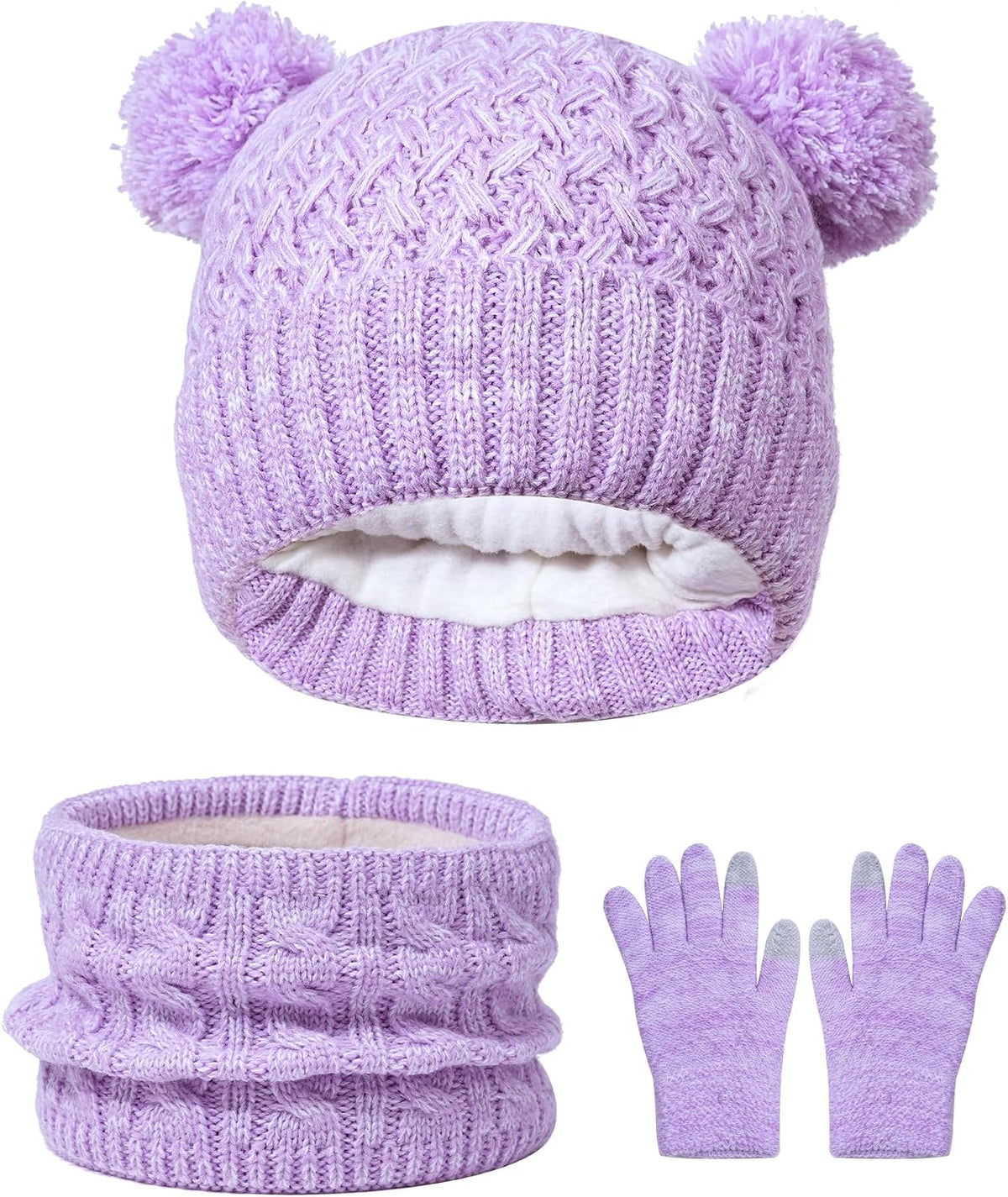 Girls Winter Set,Kids 2-14 Beanie Cap Pom Neck Warmer Gaiter Fleece Lined