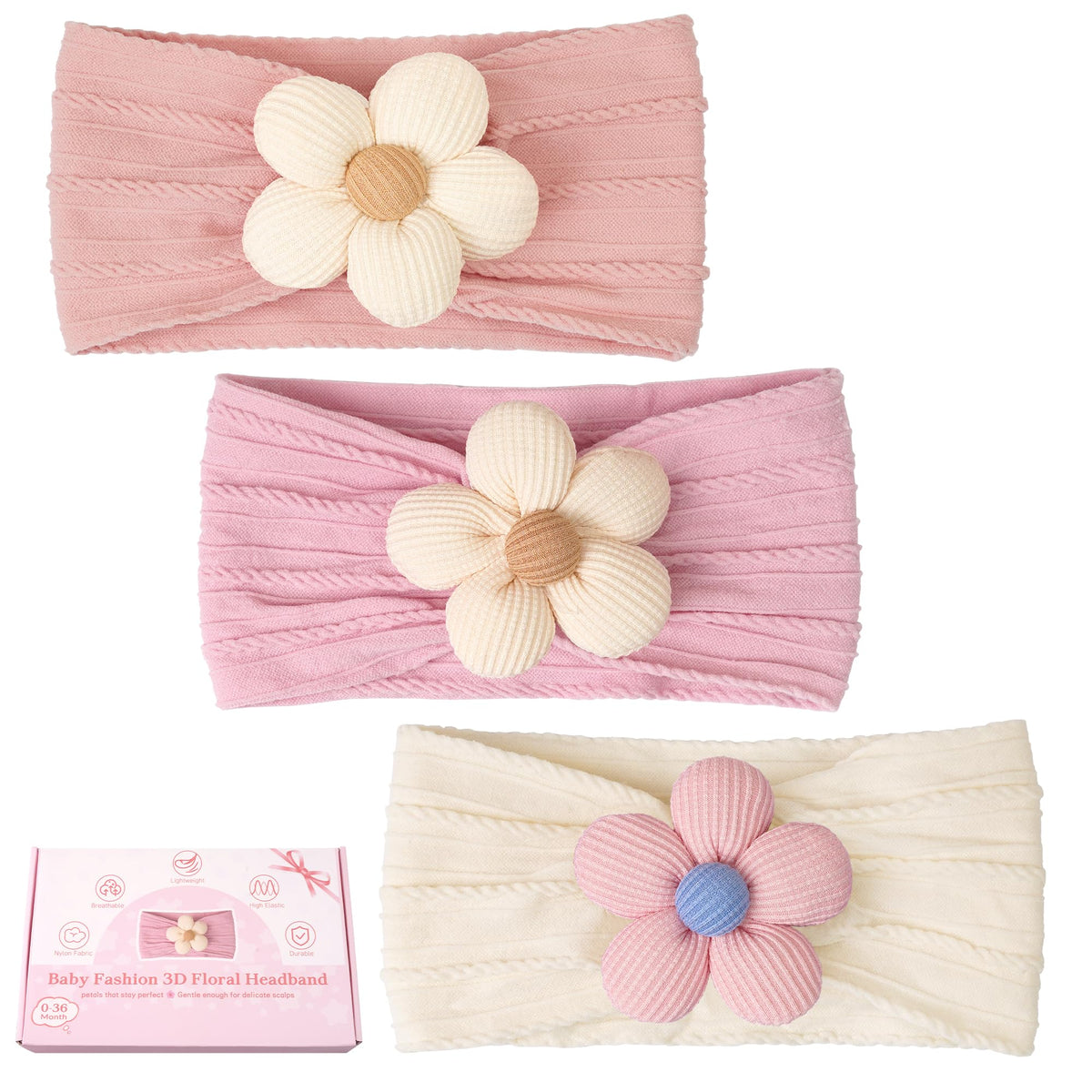 CÉLLOT 5Pcs Baby Flower Headbands Baby Girl Soft Nylon Headband for Newborn