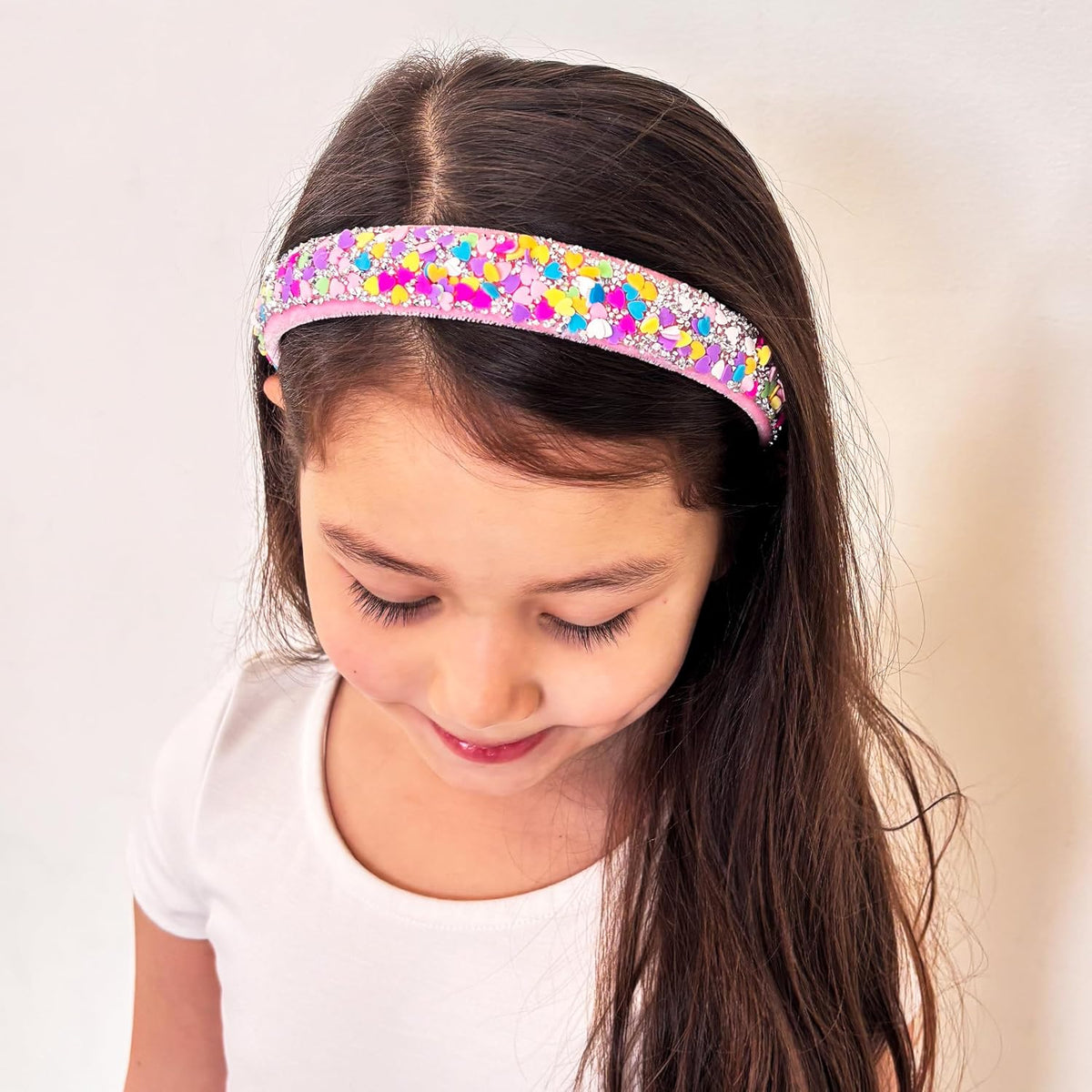 FROG SAC Headbands for Girls - Heart Head Bands for Kids, Wide Rainbow Hair Band for Little Girl, Sparkly Hair Accessories for Toddler Children, Easter Basket Stocking Stuffers (Rainbow Hearts)