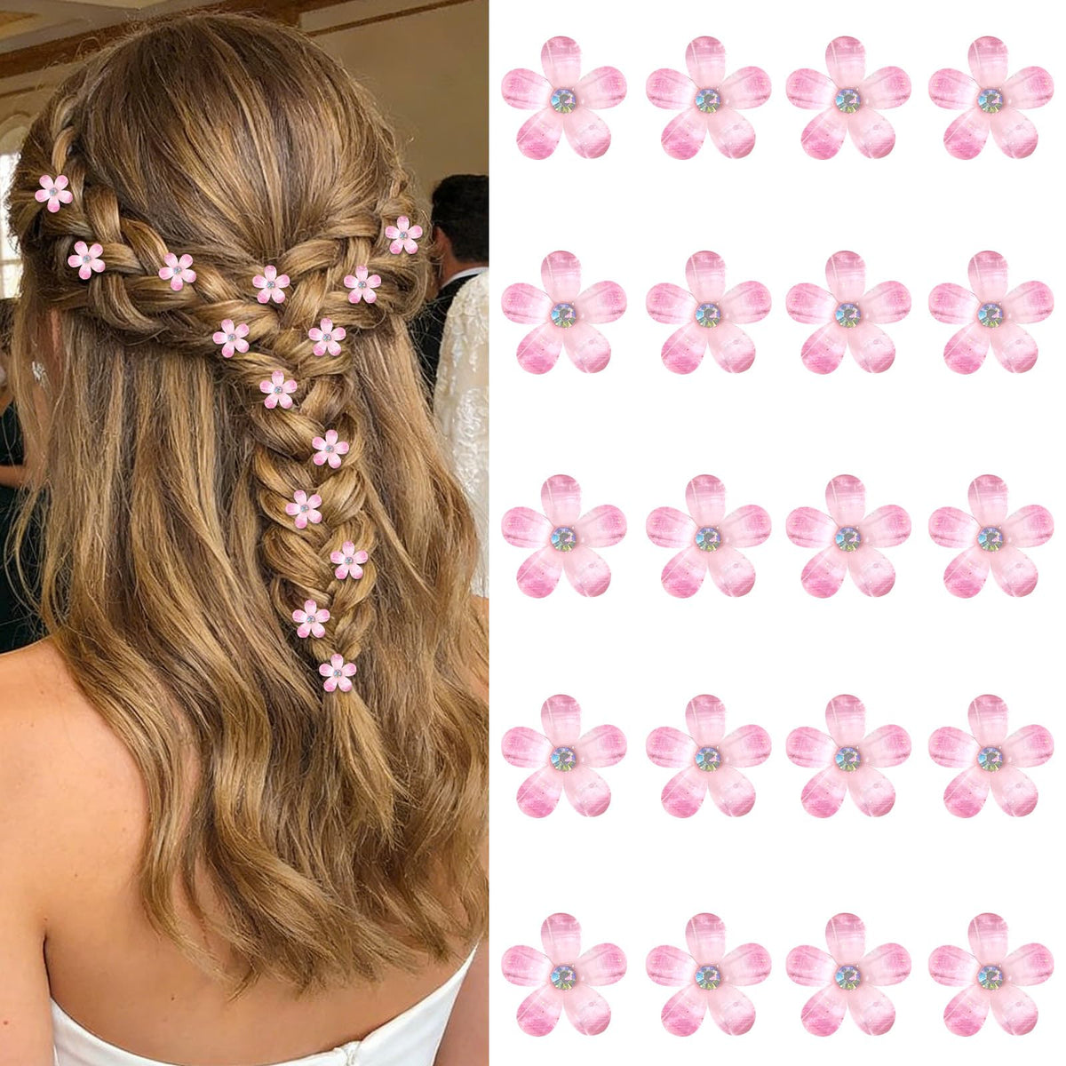 YISSION Colorful Rhinestone Hair Accessories - Mini Flower Hair Clips, Pins & Barrettes for Wedding, Bridal, Girls & Women