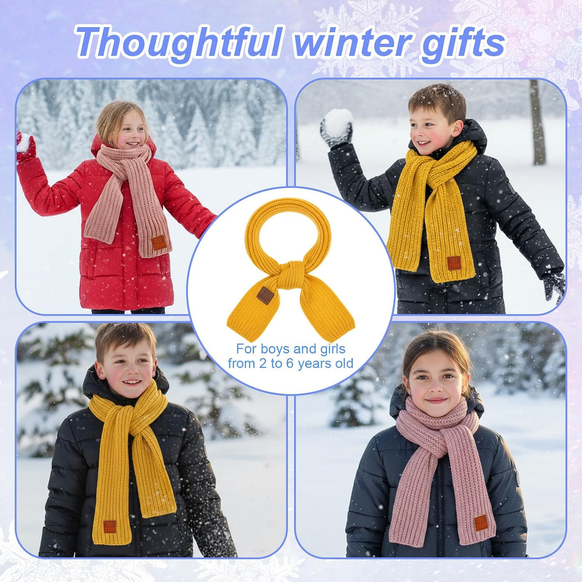 Abeillo 2 Pack Warm Kids Winter Knit Scarves Soft Knitted Neck Warmer Scarf Warm Scarves Wrap for Boys Girls