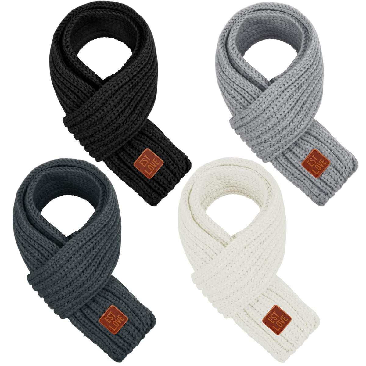4 Pieces Kids Scarf Winter Knitted Kids Scarves Solid Color Neck Warmer for Children