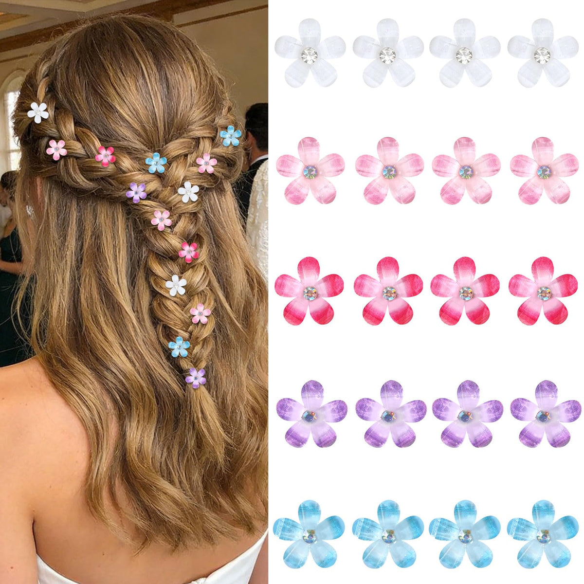 YISSION Colorful Rhinestone Hair Accessories - Mini Flower Hair Clips, Pins & Barrettes for Wedding, Bridal, Girls & Women