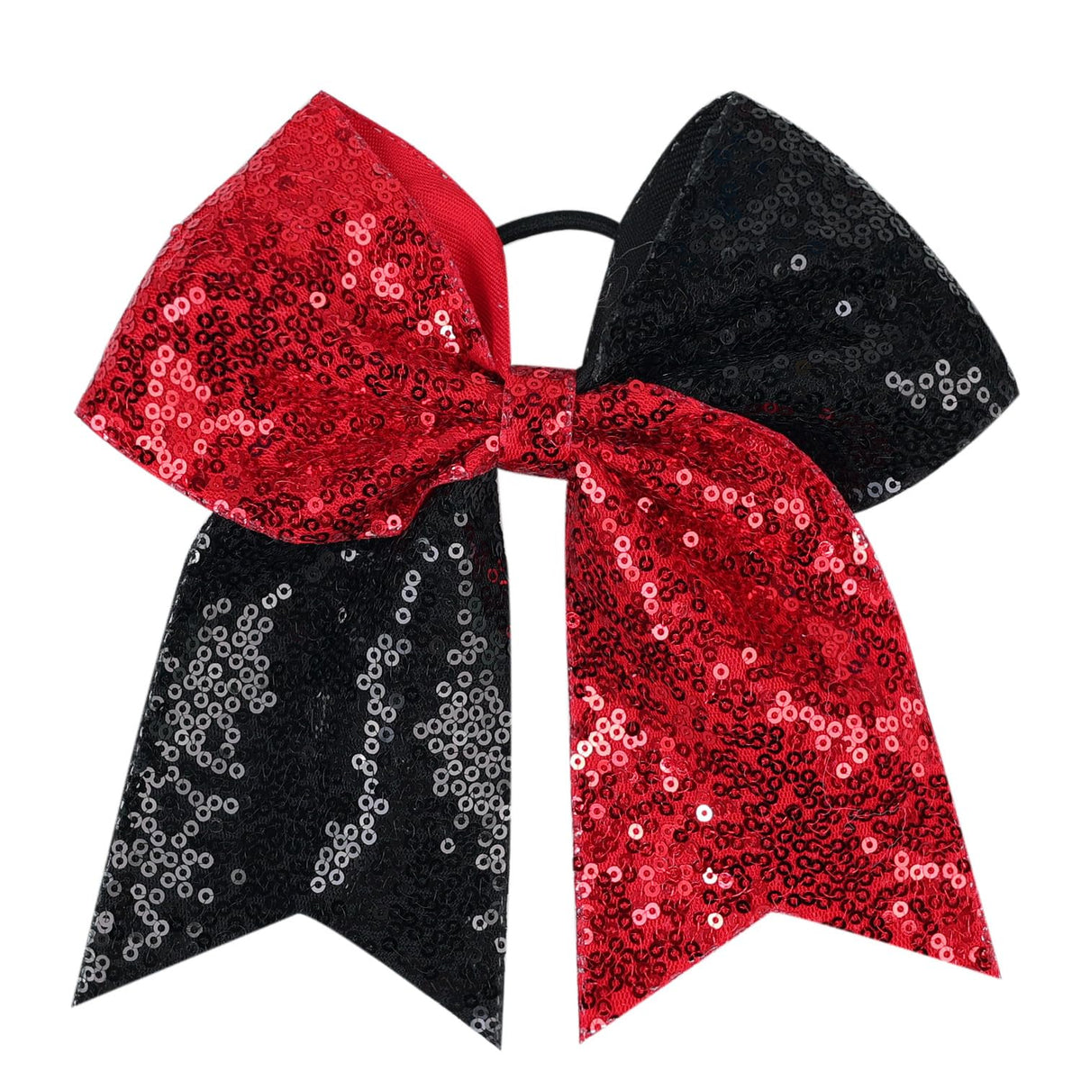 Bow Hair Tie for Girls Large Cheer Bow Sequins Ponytail Women Teen Girls Cheerleading Ribbon Holder Hair Band (Black + Orange)