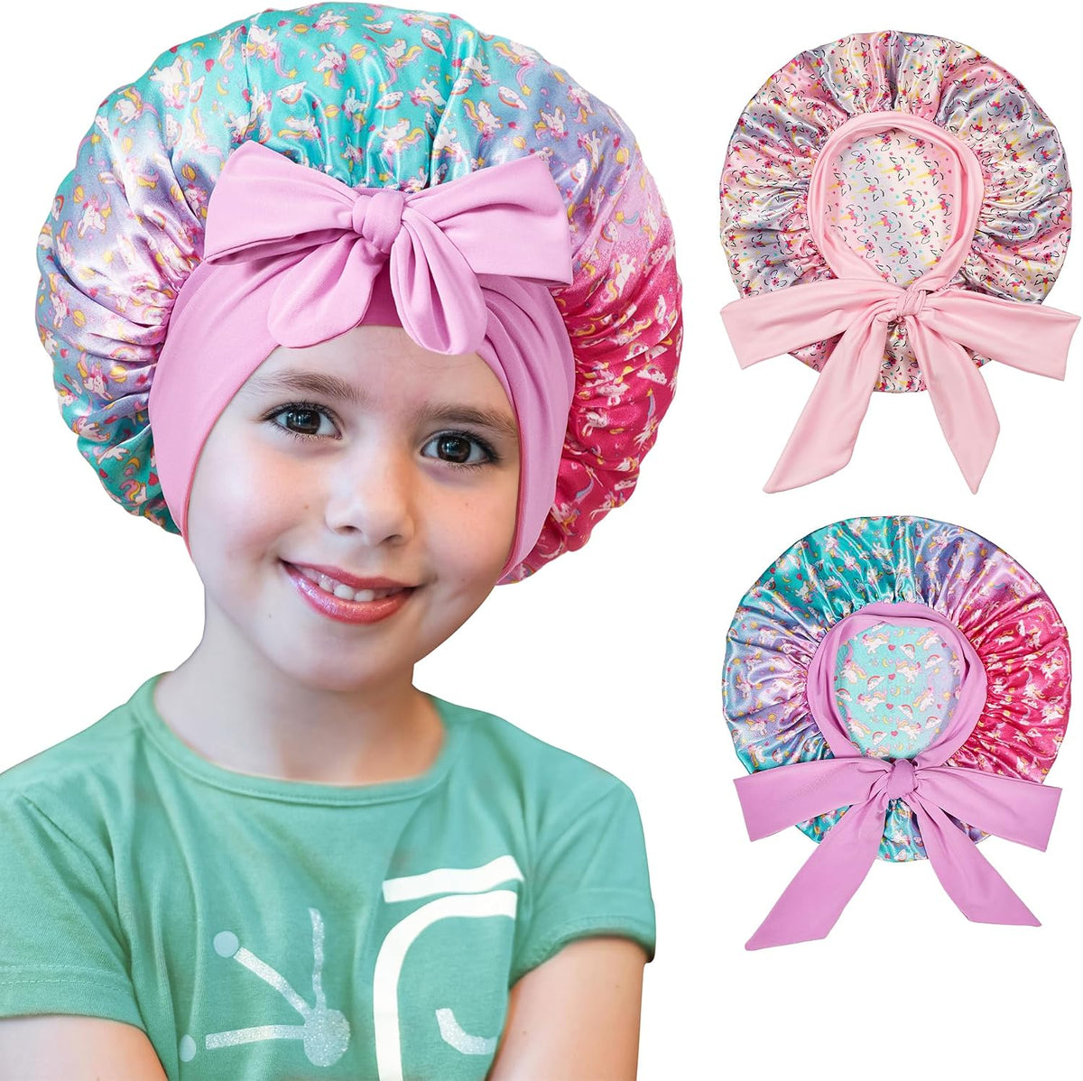 Silk Bonnet for Kids, Satin Hair Bonnet for Sleeping with Tie Band