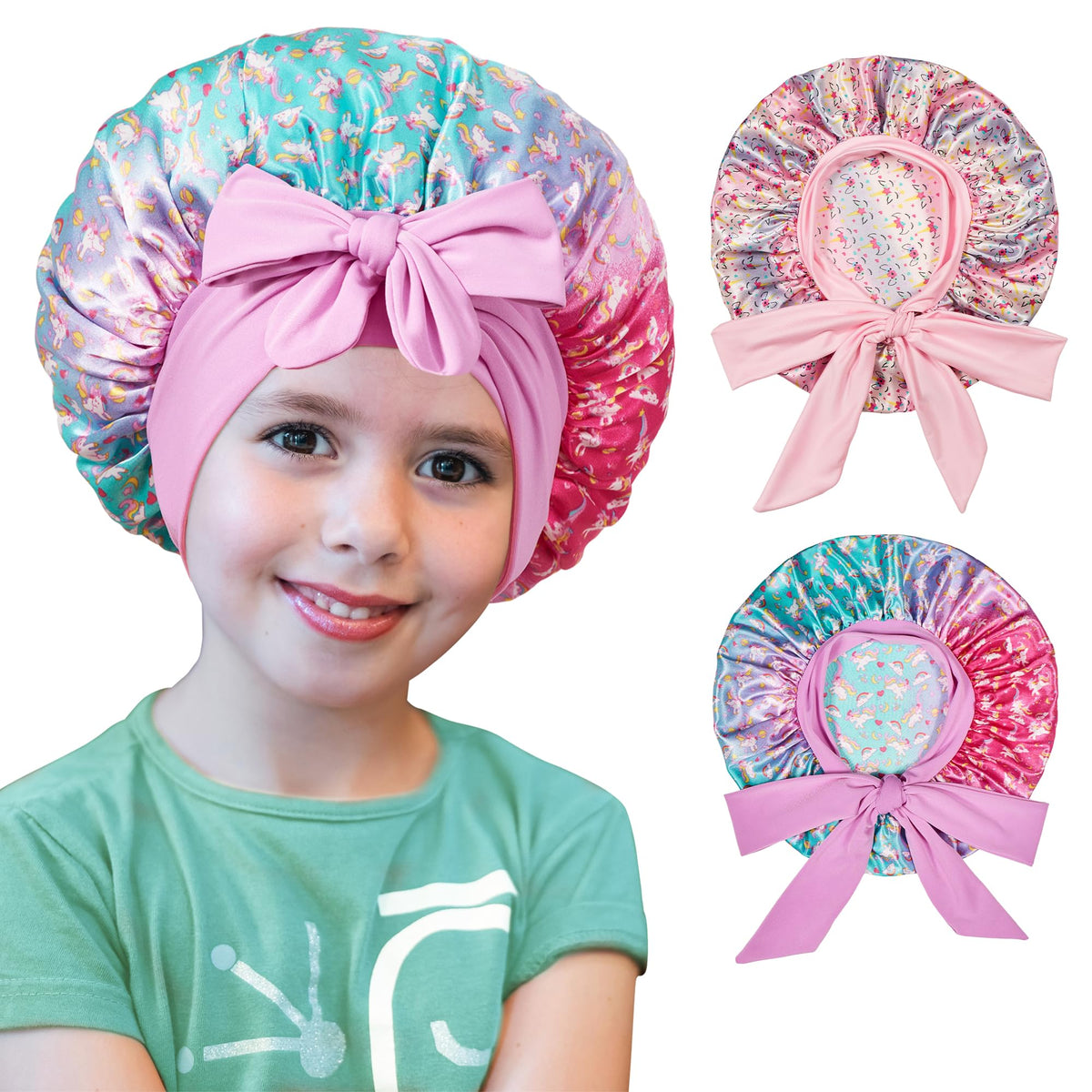 Silk Bonnet for Kids, Satin Hair Bonnet for Sleeping with Tie Band