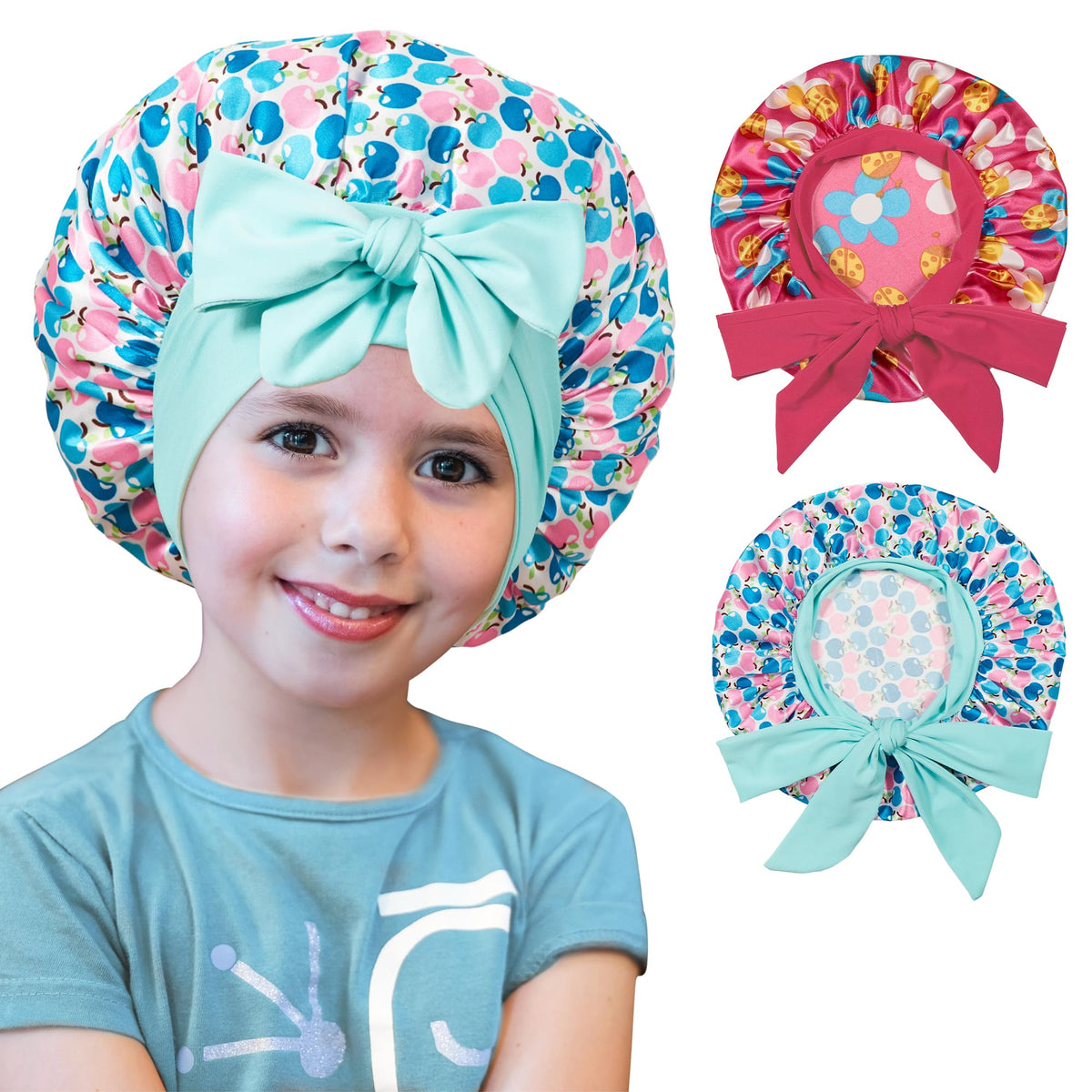 Silk Bonnet for Kids, Satin Hair Bonnet for Sleeping with Tie Band