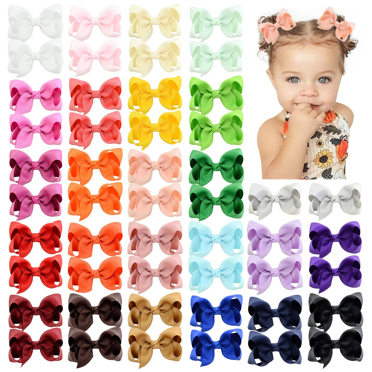 YHXX YLEN 40PCS 3Inch Hair Bows for Girls Grosgrain Ribbon Toddler Hair Bow