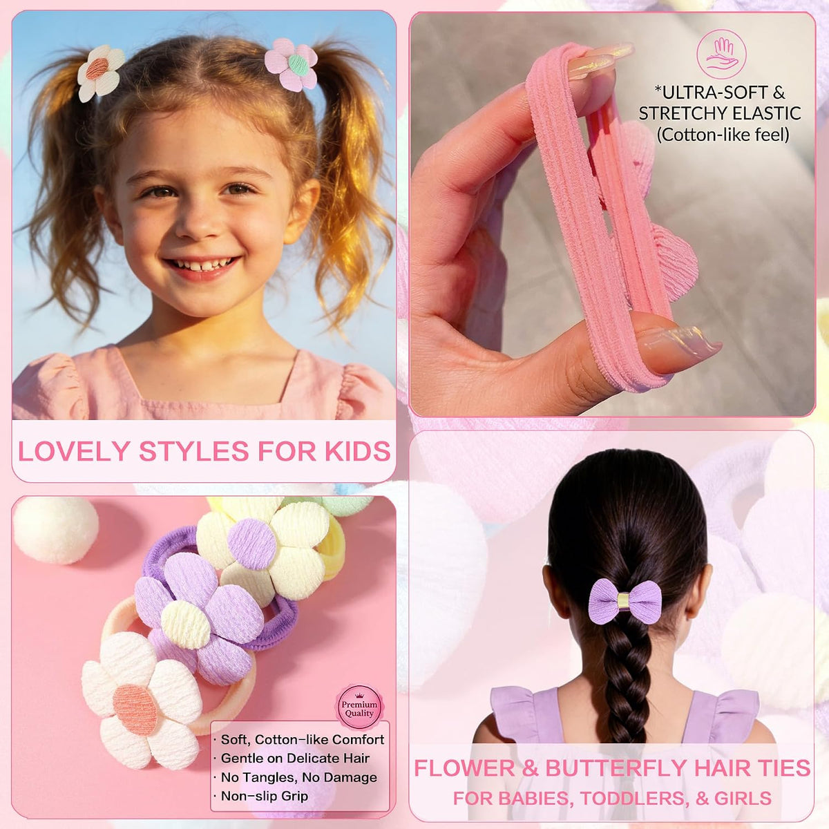 900Pcs Hair Accessories for Girls with 3-Tier Pink Organizers,Ties, Clips