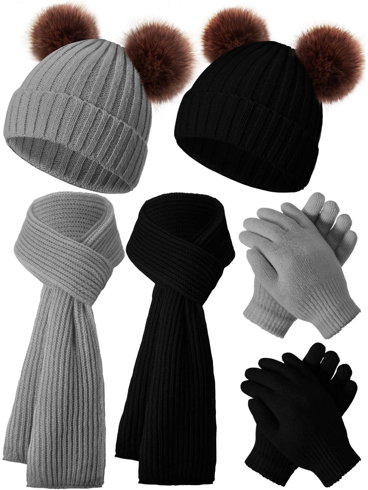 JaGely 2 Sets Kids Winter Hat Gloves Scarf Set Girls Boys