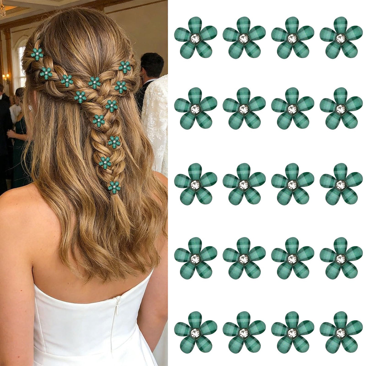 YISSION Colorful Rhinestone Hair Accessories - Mini Flower Hair Clips, Pins & Barrettes for Wedding, Bridal, Girls & Women