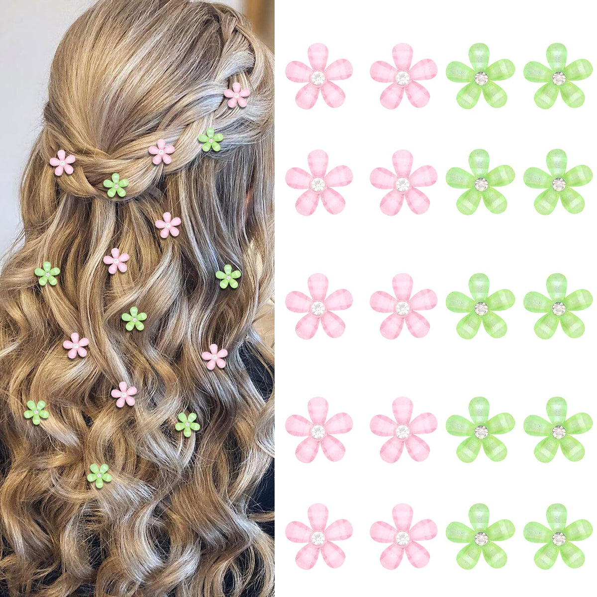 YISSION Colorful Rhinestone Hair Accessories - Mini Flower Hair Clips, Pins & Barrettes for Wedding, Bridal, Girls & Women
