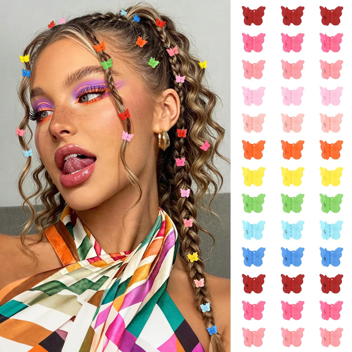 Mini Butterfly Hair Clips, Y2K 90s 50pcs Hair Accessories (Rainbow Plating)