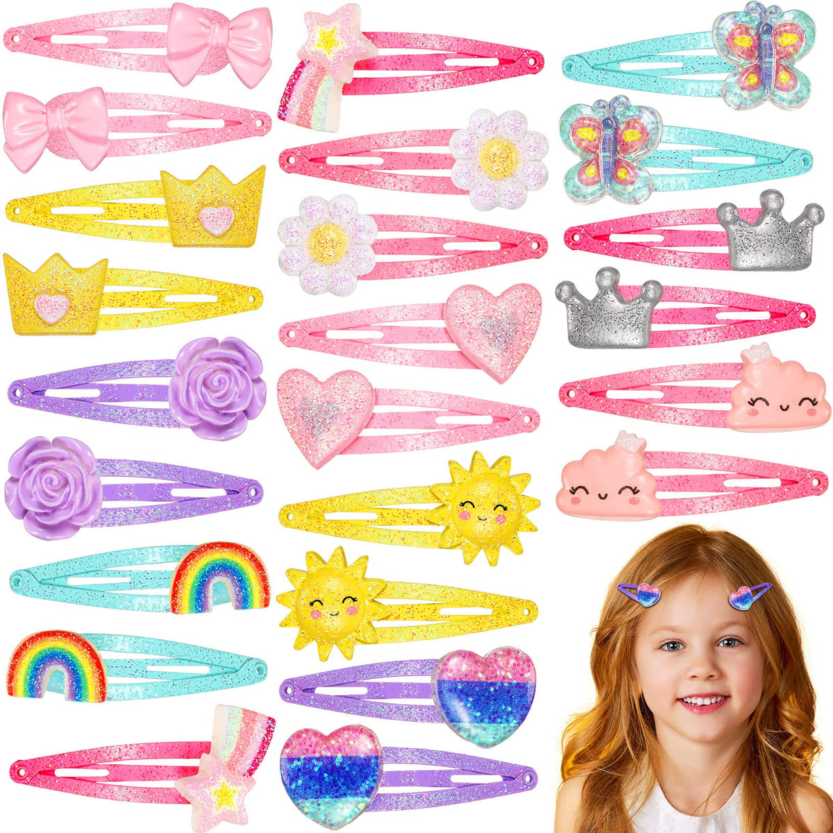 Hanaive 24 Pcs Rainbow Hair Clips for Girls Kids Hair Barrettes, Butterfly