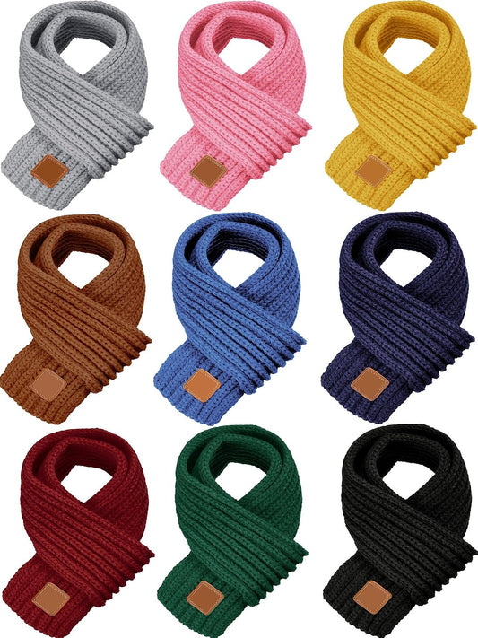 SATINIOR 9 Pieces Kids Knitted Scarf Winter Solid Color Toddler Warmer Scarf for Boy Girl(Simple Colors)