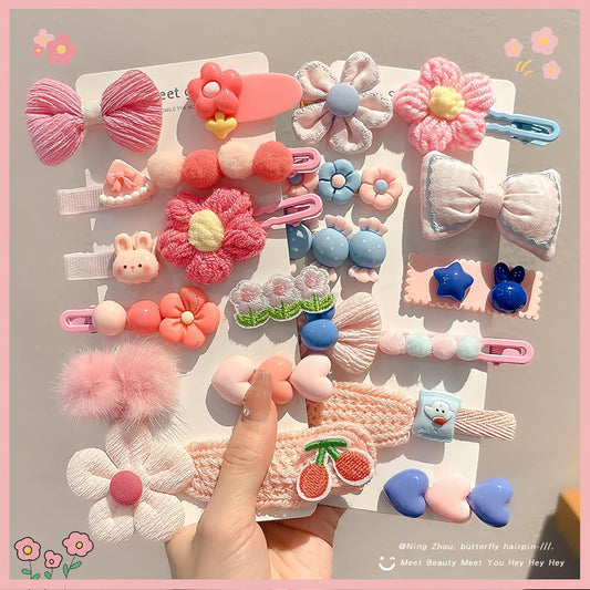 (12 Pcs) Super Cute Lovely Warm Autumn Winter Spring Theme Kid's Hairpin Flower Floral Bear Bowknot Hair Clips Hair Decoration Women Girls Salon Hairstyle Hairdressing Grip -Pink