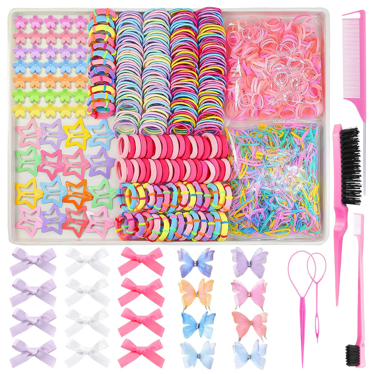 900 PCS Colorful Hair Ties for Girls Hair Accessories Set