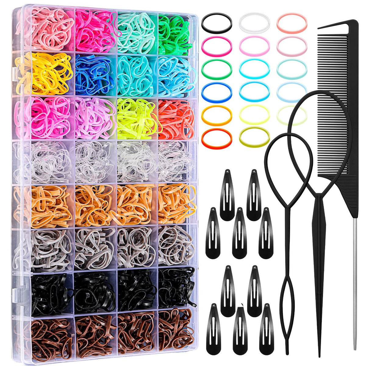 Auroray 32 Colors Small Hair Rubber Bands with 16 Styling Tools, 2000 Pcs Elastic Girl Baby Hair Ties, Mini Bands with Elastic Cutter, Hair Accessories Xmas Stuff for Girls Baby Toddlers Kids