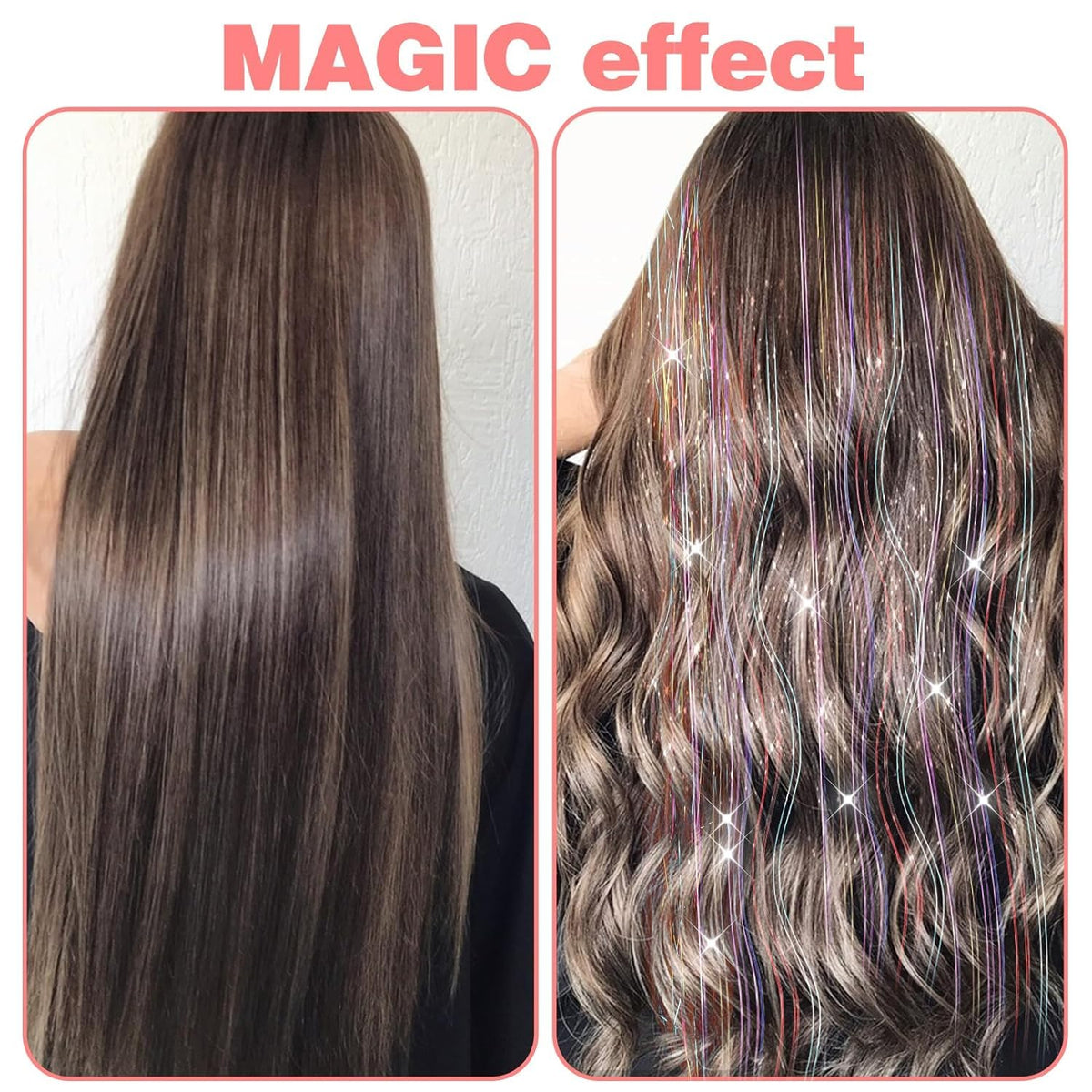 18 Pcs Hair Tinsel Clip in, Pink Hair Tinsel Kit, Tinsel Hair Extensions