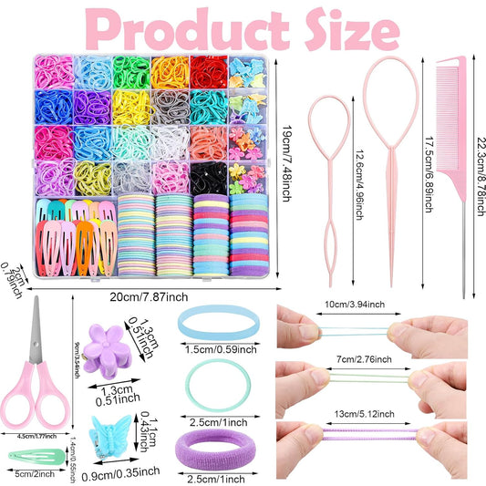 auroray Hair Accessories for Girl, 1543 Pcs Elastic Hair Rubber Bands Set 20 Colors Elastic Hair Ties with Organizer Box Cotton Baby Hair Ties, Hair Tail Tools, Rat Tail Comb, Butterfly Hair Clips