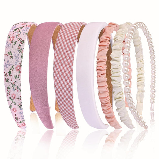 7 Pcs Headbands for Women Girls, Non Slip Cute Pearl Floral Padded Vintage Wide Fashion Multi-style Headbands for Girls