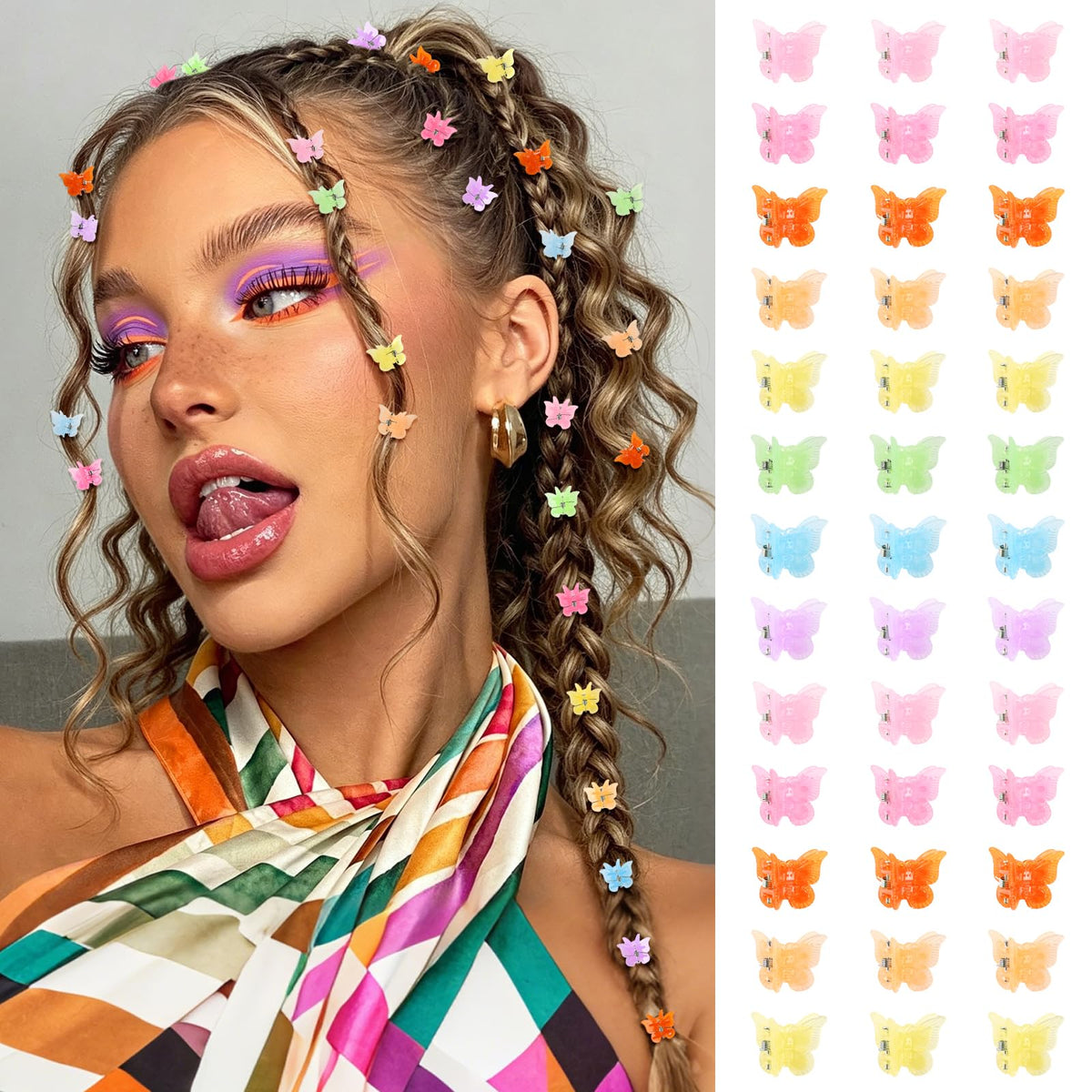 Mini Butterfly Hair Clips, Y2K 90s 50pcs Hair Accessories (Rainbow Plating)