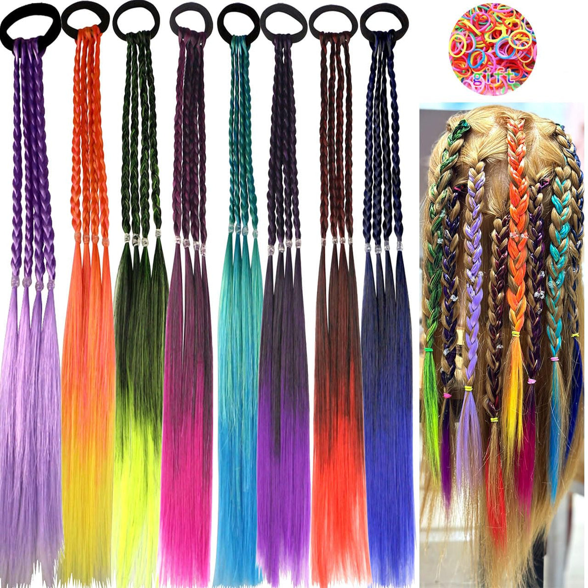 Girl hair accessories, children's colorful braided hair extensions