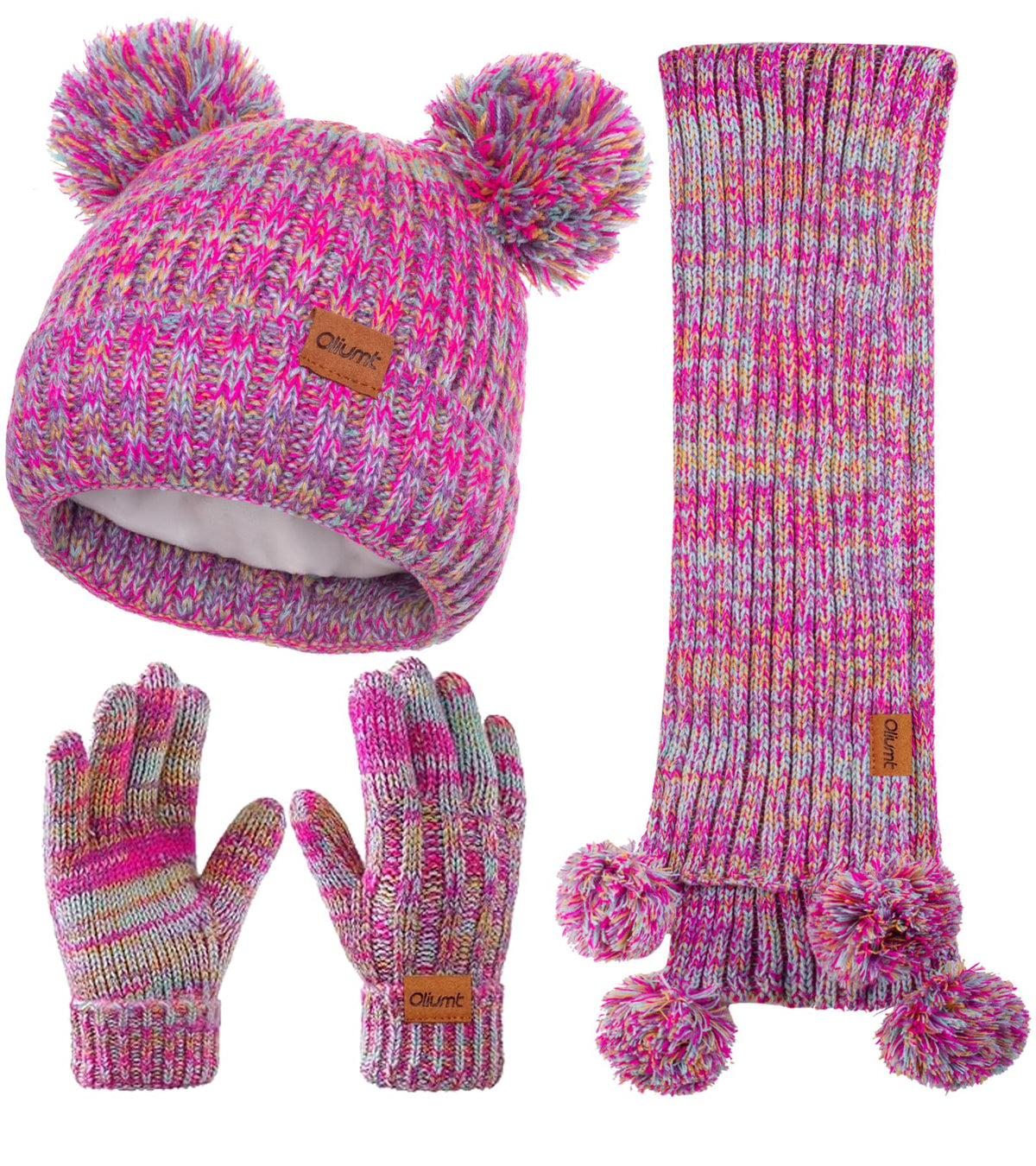 Kids Winter Hat Gloves Scarf Set, Knit Neck Warmer for Boys Girls Beanie & Mittens with 2 Sizes (2-8 & 9-15 Years)