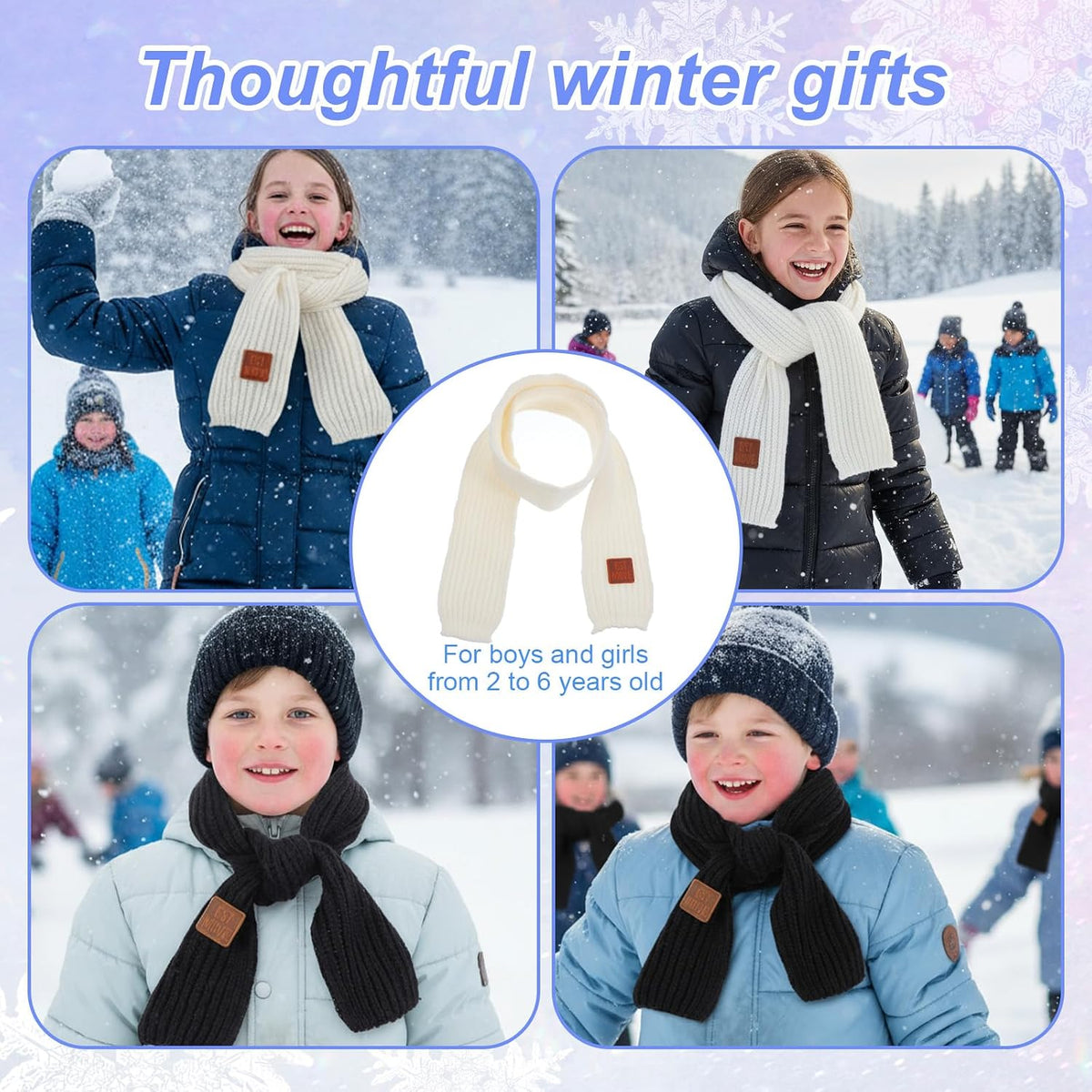 Abeillo 2 Pack Warm Kids Winter Knit Scarves Soft Knitted Neck Warmer Scarf Warm Scarves Wrap for Boys Girls