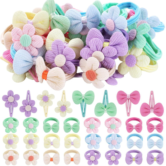 32 Pcs Toddler Hair Ties Hair Clips for Girls Baby Hair Bows Flower Hair Ties Elastics Baby Hair Ties Ponytail Colorful Bow Hair Clip Cute Flower Scrunchies Hair Accessories
